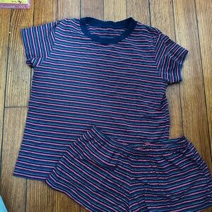 Brandy Melville Tshirt / Short Set - Navy and Red Stripes